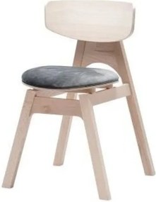 Scaun dining din lemn de stejar și stofă, natur, cu spătar curbat, șezut tapițat gri și picioare evazate, 77 x 50 x 51 cm, „Rive Gauche”
