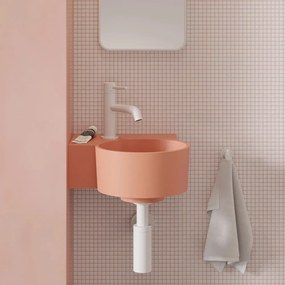 Lavoar suspendat Omnires Ovo M+ compozit coral mat 33x34 cm stanga