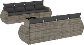 vidaXL Set canapele de grădină, 9 piese, cu perne, gri, poliratan