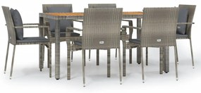 3184972 vidaXL Set mobilier de grădină cu perne, 7 piese, gri, poliratan