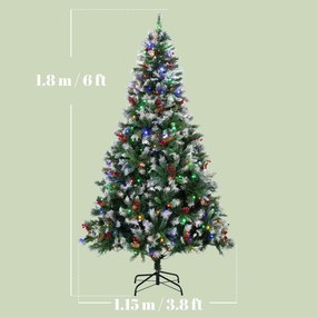 HOMCOM Brad de Crăciun Înăzăpezit 180 cm cu 250 LED-uri 11 Moduri Telecomandă 840 Vârfuri 34 Conuri și 34 Bobițe Verde | Aosom Romania