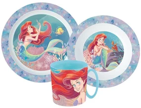 Prințesele Disney Set de cină Ariel, set microplastic cu cană de 350 ml