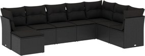 vidaXL Set mobilier de grădină cu perne, 8 piese, negru, poliratan