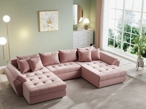 Colțar extensibil dumonde cu ladă de depozitare si sezut confortabil din spuma high-density, Loana U Royal Pink 355x185 cm