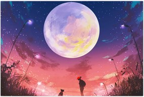 Tablou - Femeie și câine pe lună plină (90x60 cm)