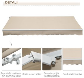 Outsunny Perdea Soare Infasurata pentru Extern in Poliester si Aluminiu, Bej, 365x250cm