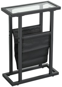 HOMCOM Masă auxiliară îngustă, colț de canapea din metal cu suport pentru reviste și blat din sticlă temperată, 40 x 18 x 55,5 cm, negru | Aosom Romania