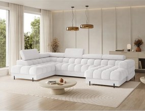 Colțar crem extensibil cu tapițerie din țesătură bouclé (cu colț pe partea stângă/în formă de "U") Feraria – ELTAP