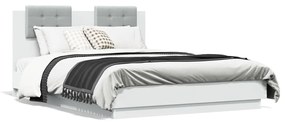 3210038 vidaXL Cadru de pat cu tăblie și lumini LED, alb, 140x190 cm