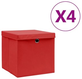 Cutii depozitare cu capac, 4 buc., rosu, 28x28x28 cm 4, Rosu cu capace, 1