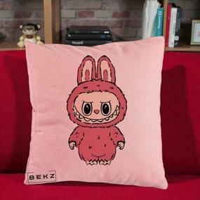 Perna Personalizata Labubu Roz Solo, 40x40 cm, Roz, Husa Detasabila, Perna Inclusa, BEKZ®