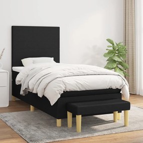 Pat box spring cu saltea, negru, 90x190 cm, textil Negru, 90 x 190 cm, Design simplu