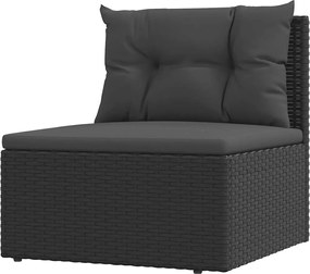 vidaXL Canapea de mijloc cu pernă de grădină, negru, poliratan