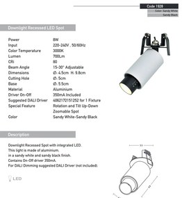 Corp incastrabil LED Zoomable Spot alb/negru