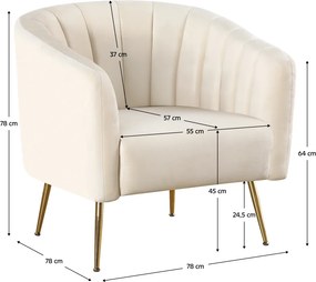 Fotoliu de design, ţesătură Velvet bej/gold crom-auriu, BAGY