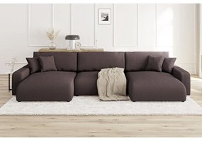 Colțar maro extensibil, cu spațiu de depozitare, cu tapițerie din catifea reiată Sara – Ropez