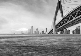 Fototapeta - Apus de soare în Chongqing, alb-negru (147x102 cm)