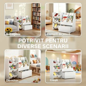 AIYAPLAY Raft pentru jucării cu 6 coșuri, 3 rafturi, din lemn, plastic și oțel, 100x30x80 cm, alb | Aosom Romania