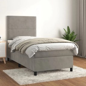 3142929 vidaXL Pat box spring cu saltea, gri deschis, 80x200 cm, catifea