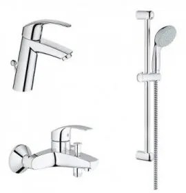 Set baterie lavoar baterie cada dus si set dus Grohe Eurosmart New S crom lucios