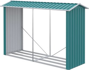 Outsunny Magazie de Depozitare a Buștenilor, Casă pentru Lemne de Foc din Otel Galvanizat cu Podea Înălțată, 240x86x160 cm, Verde | Aosom Romania