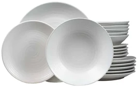 Set Complet Serviciu De Masa, Decorate in Relief, Spirala, 18 piese, pentru 6 persoane, Cesiro, Alb Mat