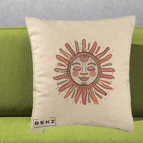 Perna Decorativa Soare Roz Tribal, 40x40 cm, Bej, Husa Detasabila, Perna Inclusa, BEKZ®