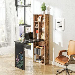 HOMCOM Birou Modern Pliabil cu Bibliotecă și Tablă, din Lemn și Metal, 98x51x153 cm, Maro Rustic | Aosom Romania