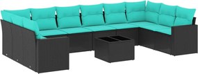 vidaXL Set canapele de grădină cu perne, 11 piese, negru, poliratan