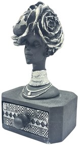 Bust decorativ, Anali, Cu sertar, Negru  Argintiu, 10x18cm