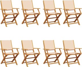 vidaXL Scaune de grădină pliabile, 8 buc., textil bej și lemn masiv