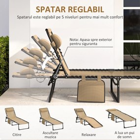 Outsunny Portable Sun Lounger, Folding Camping Bed 5-position Adjustable Grey | Aosom Romania