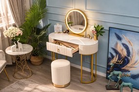 Set BOHEMIA LONG – Masă de Toaletă pentru Machiaj, Oglindă Iluminată LED, Control Touch, Sertar, Taburet, 100x40x75 cm, Bej