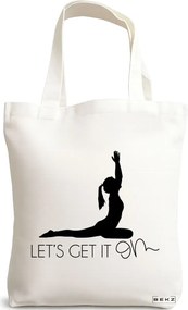 Sacosa de Panza pentru Cumparaturi, Geanta Tote Yoga Let's get it on, 38x34.5 cm, Alba, BEKZ®