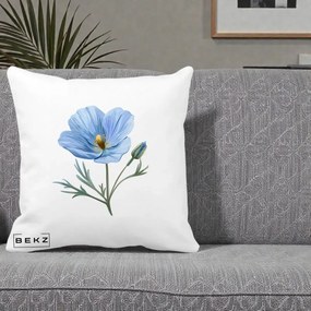 Perna Decorativa Mac Albastru Acuarela, 40x40 cm, Alba Mata, Husa Detasabila, Perna Inclusa, BEKZ®