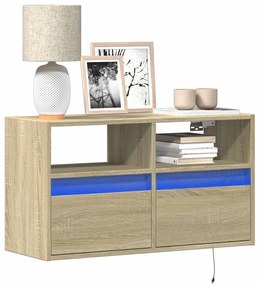 vidaXL Comodă TV de perete cu lumini LED, stejar sonoma, 80x31x45 cm