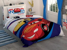 Lenjerie de pat pentru copii TAC, Bumbac 100%, 3 piese, Disney Cars Race