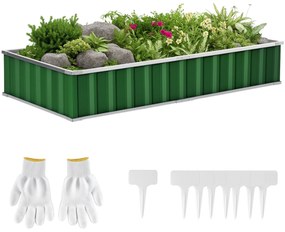 Outsunny Pătrat de grădină de grădină modulabil, montare fără unelte, mănuși incluse 174 x 90 x 30 cm oțel galvanizat verde | Aosom Romania