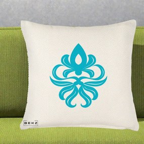 Perna Decorativa Ornament Turcoaz Fleur de Lis, 40x40 cm, Crem Reliefat, Husa Detasabila, Perna Inclusa, BEKZ®