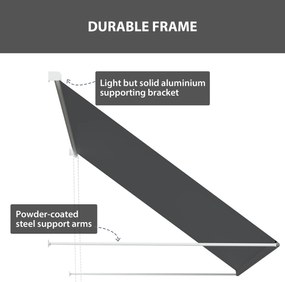 Outsunny Copertină cu Braț Pliabil, cu Deschidere Manuală, Copertină Basculantă cu Protecție UV30+, 150x120 cm, Gri Închis | Aosom Romania