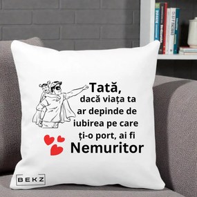 Cadou pentru Tata - Perna Personalizata Tata Nemuritor Supererou cu Masca, 40x40 cm, Alba Mata, Husa Detasabila, Perna Inclusa, BEKZ®