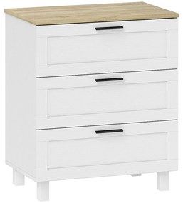 HOMCOM Comodă Modernă cu 3 Sertare 60x38x71 cm Albă și Culoare Lemn | Aosom Romania