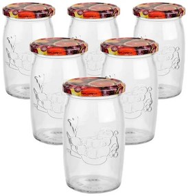 Set de 6 borcane cu capac pentru conserve, Fructe,335 ml