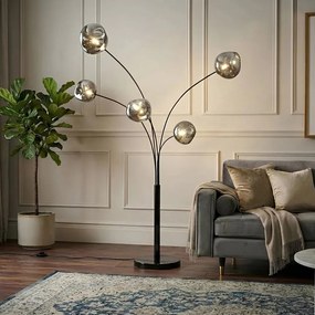 Lampa de podea moderna cu 5 globuri sticla fumurie LIQUID DIAMOND