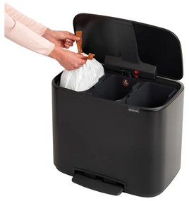 Coș de gunoi negru mat de reciclat/cu pedală din oțel 33 l Bo – Brabantia