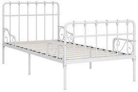 Cadru de pat cu baza din sipci, alb, 90 x 200 cm, metal Alb, 90 x 200 cm