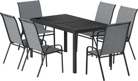 Outsunny Set Masă și Scaune Grădină cu Masă Metalică cu Orificiu și 6 Scaune Stivuite Respirabile pentru Terasă Gri | Aosom Romania