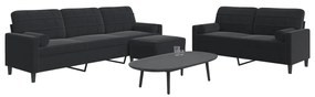 vidaXL Set de canapele cu perne/rulouri, 3 piese, negru, catifea