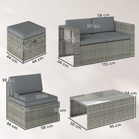 Outsunny Set de Grădină din Ratan 6 Locuri, Design Compact, Gri Închis | Aosom Romania