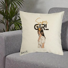 Perna Decorativa Super Girl Aesthetic, 40x40 cm, Ecru, Husa Detasabila, Perna Inclusa, BEKZ®